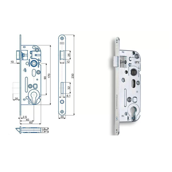 Zámek zadlabací Hobes 02-04 (90/60) pravolevý