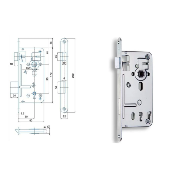 Zámek zadlabací Hobes 536 (90/80) pravolevý