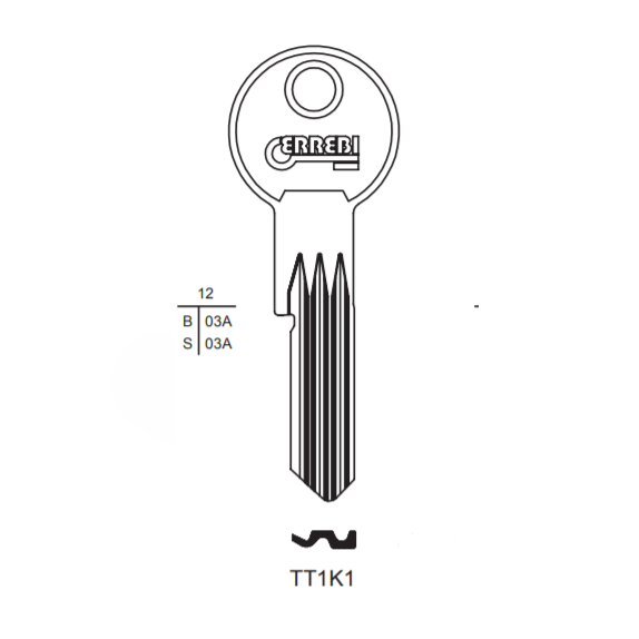 Klíč Titan K1 bez důlku (Errebi TT1K1)